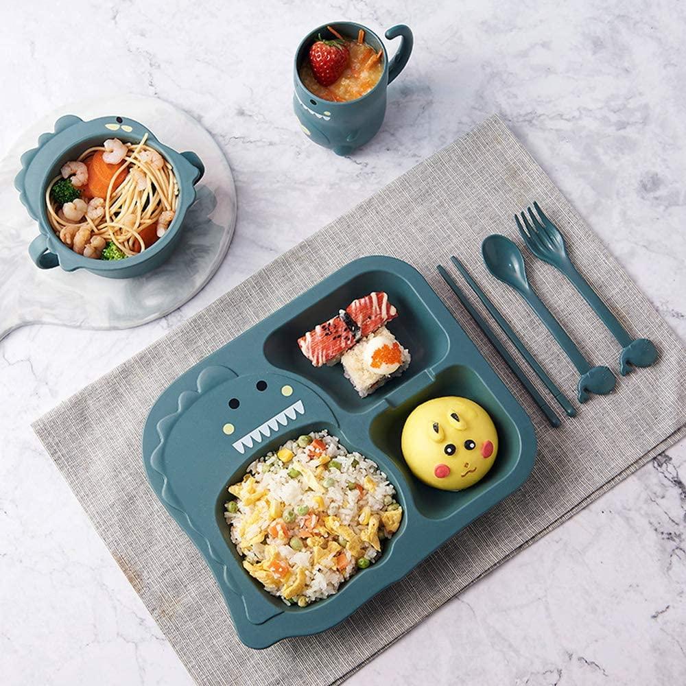 6 Cái/bộ Bé Bộ Đồ Ăn Bát + Tặng Cốc + Đĩa Dùng Tiệc + Tặng Thìa + Nĩa + Đũa Hoạt Hình Dễ Thương Sợi Tre trẻ Em Chống Nóng Tiện Dụng