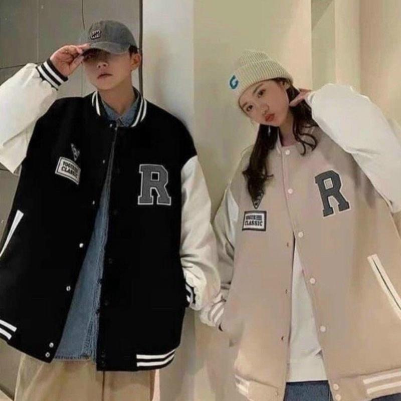 Áo khoác nhung nam nữ bomber unisex gió jacket cúc bấm form rộng local brand ulzzang phong cách hàn quốc đep CHỮ R