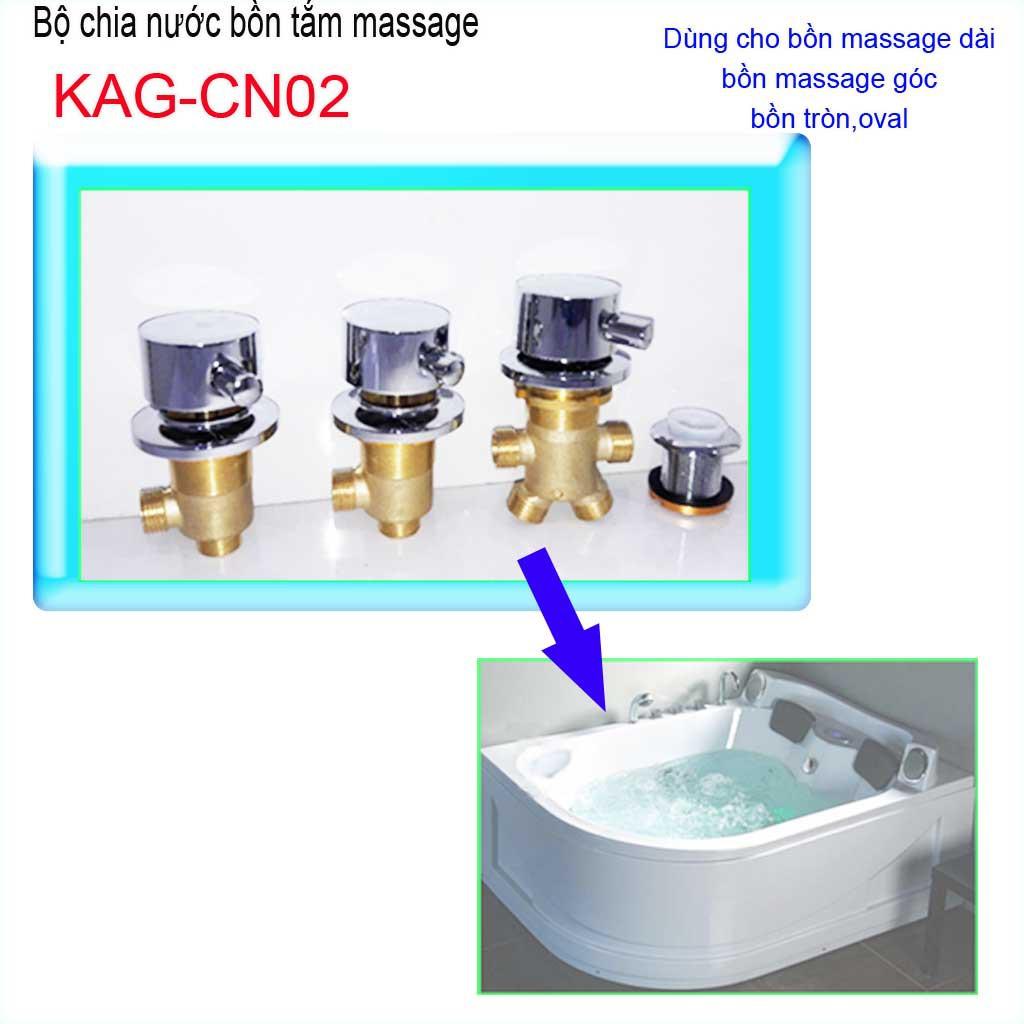 Van chia nước bồn tắm massage, bộ chia nước bồn mát xa kiểu núm vặn KAG-CN02