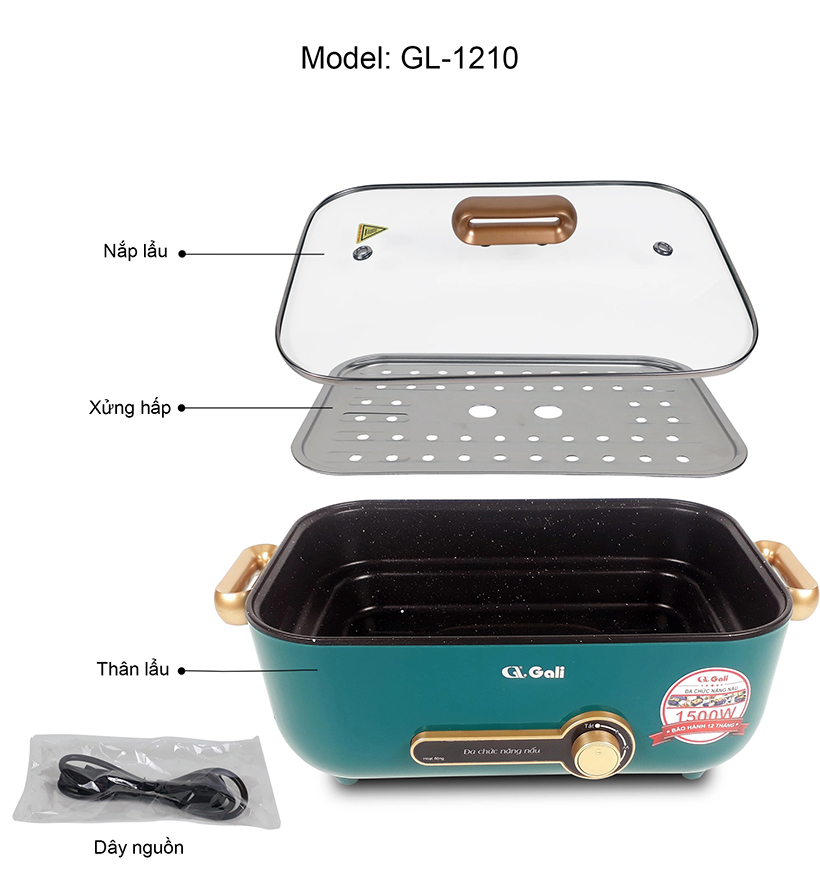 Nồi lẩu điện 4 lít Gali GL-1210 - Hàng chính hãng