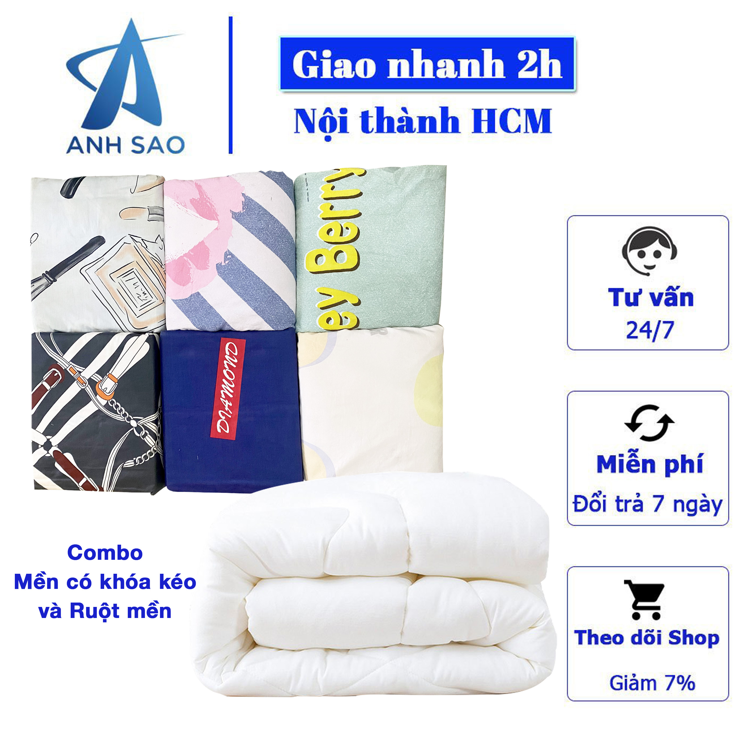 1 Mền cotton tici có khóa kéo A kích thước 2mx2m2 được chọn mẫu