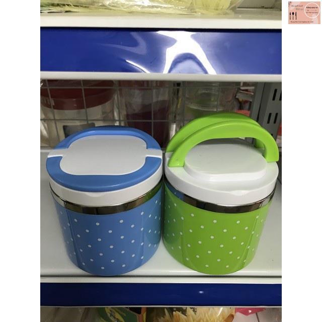 Cặp lồng inox giữ nhiệt chấm bi 1 tầng có quai xách