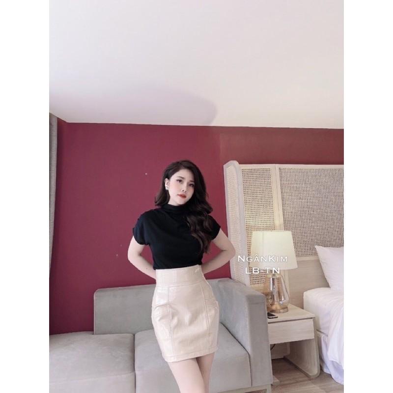 Chân váy da bóng cạp cao QC hot hit