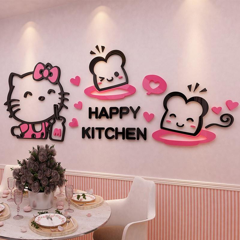 Tranh dán tường mica 3d decor khổ lớn hello kitty làm bánh trang trí mầm non, mẫu giáo, phòng cho bé