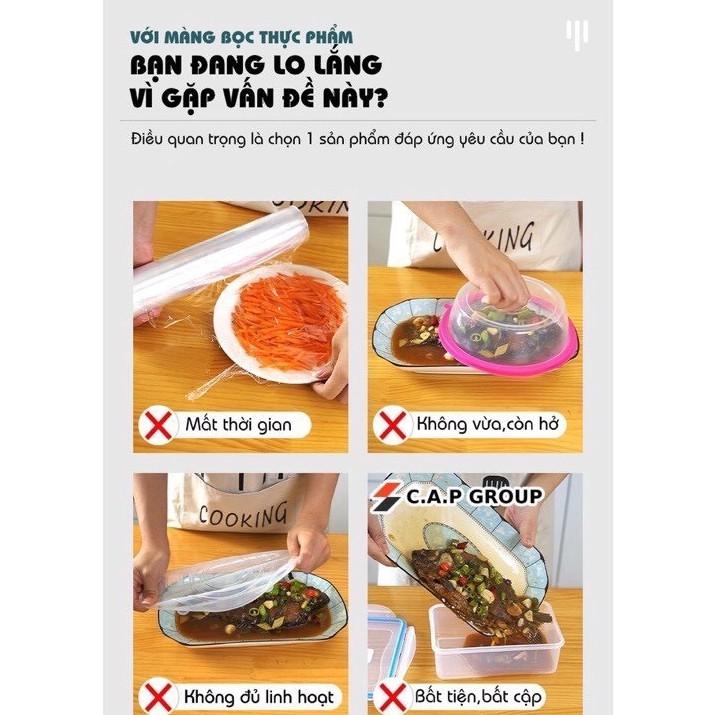 Set 100 Chiếc Màng Bọc Thực Phẩm Có Chun Co Dãn, Tái Sử Dụng