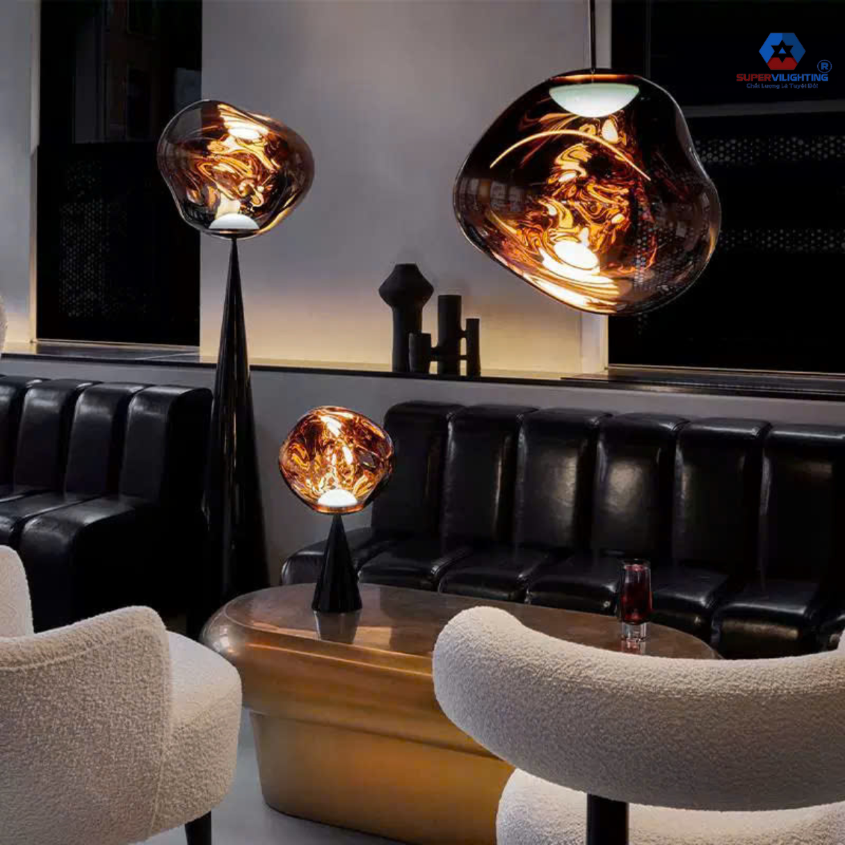 Đèn thả pha lê thuỷ tinh trang trí trần phòng khách cầu méo decor bàn ăn phong cách hiện đại CAUMEO