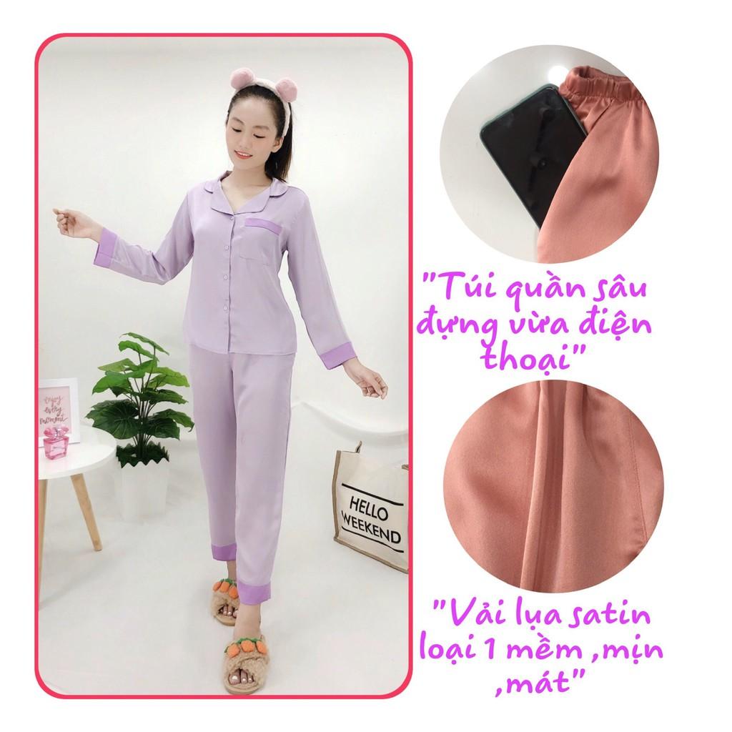 BỘ MẶC NHÀ PIZAMA LỤA SATIN QUÂN DÀI TAY DÀI PHỐI NẸP NHIHOUSE71