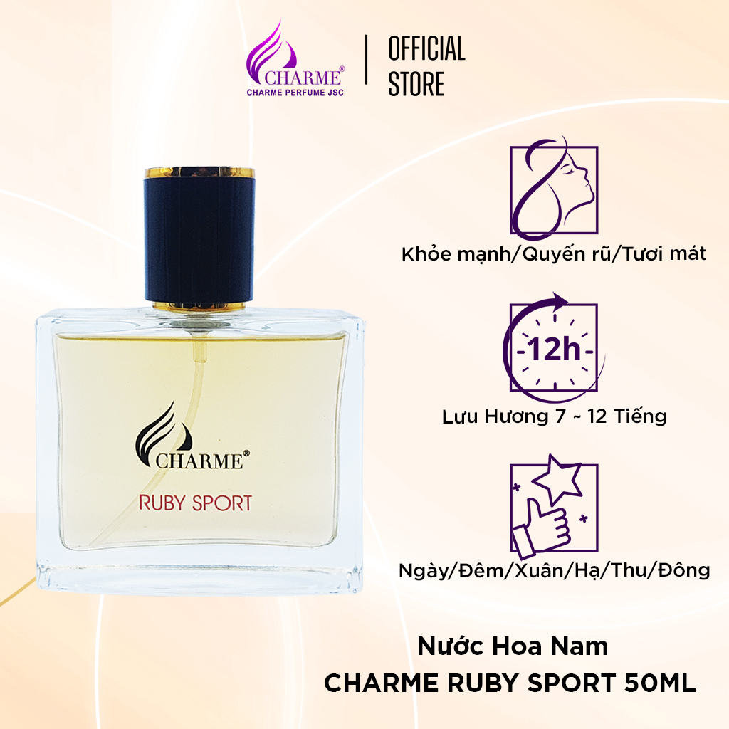 Nước hoa nam thơm lâu, Charme Ruby Sport, nam tính, năng động đầy cuốn hút, đúng chất quý ông, 50ml