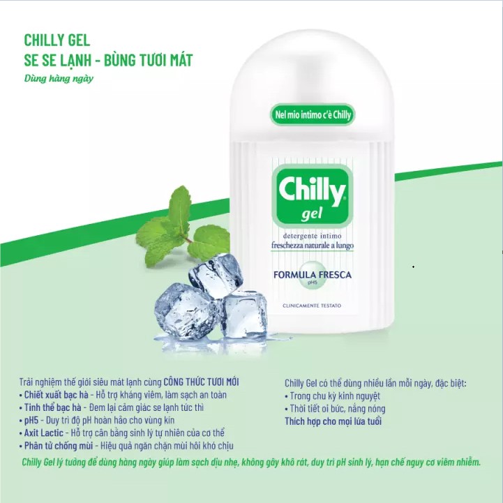 Dung Dịch Vệ Sinh Phụ Nữ Chilly Gel 200ml/chai - Hàng Chính Hãng Nhập Khẩu Ý