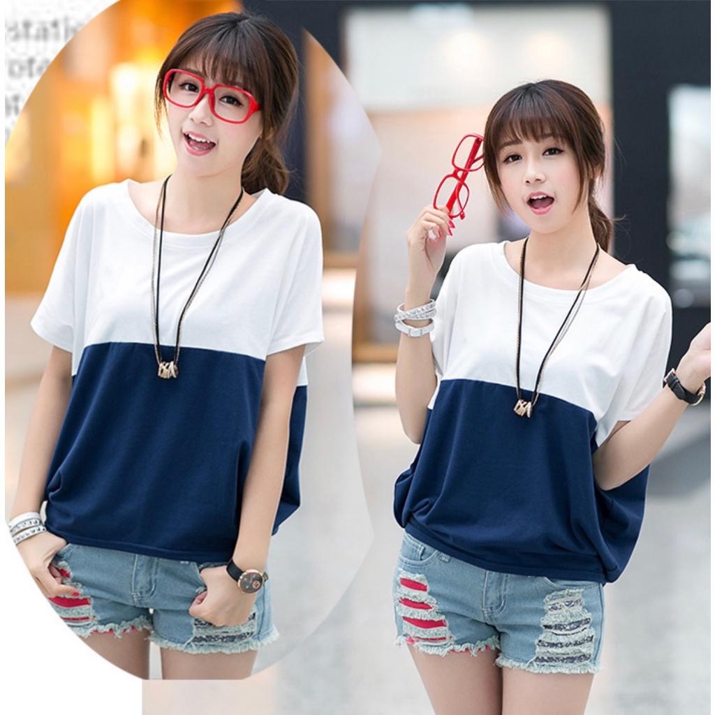 MS9526 Áo thun nữ cánh dơi phối màu cotton