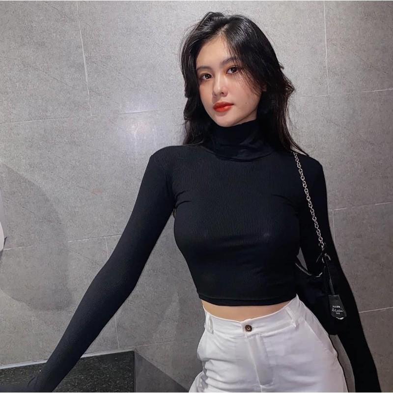 Áo Croptop Cổ Lọ Tay Dài Crop Thun Gân Xịn [ẢNH THẬT 100