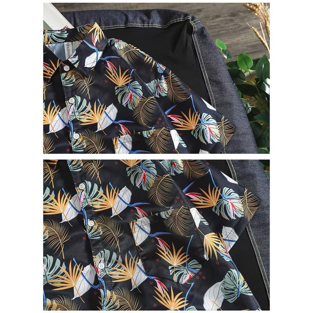 Áo sơ mi nam ngắn tay in hoa phong cách Hawaii