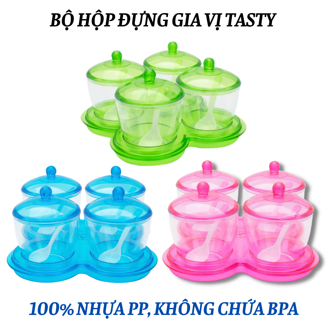 Bộ hộp nhựa Tasty đựng gia vị kèm muỗng múc dung tích 250ml chất liệu dày dặn thương hiệu Đại Đồng Tiến 100% nhựa PP an toàn cho sức khỏe