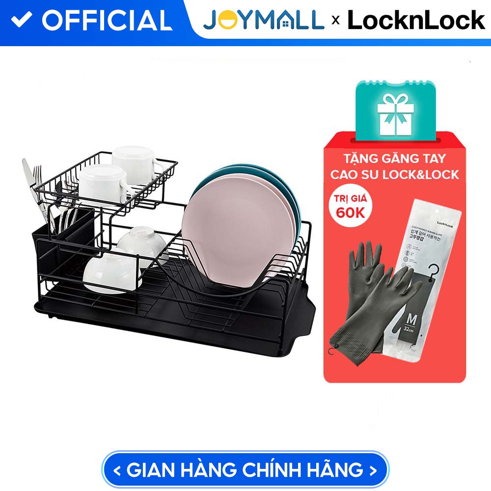 Kệ chén dĩa 2 tầng bằng sắt LocknLock LDR206BLK - Tặng Bao Tay Locknlock