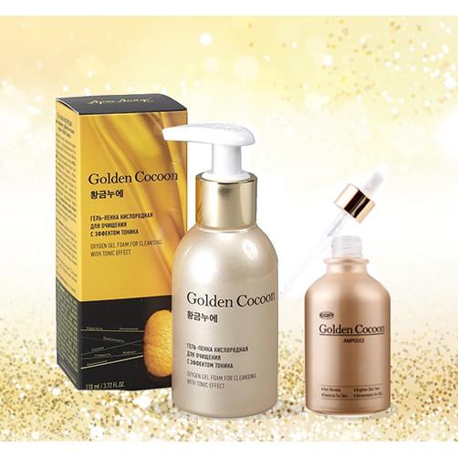 Combo Dưỡng Da Dưỡng Ẩm Sâu Kén Tơ Tằm Vàng Golden Cocoon O2 Bubble Cleansing Gel And Ampoule