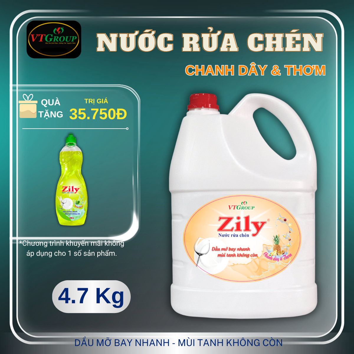 Nước rửa chén Zily chai 4.7kg - Tặng 1 chai nước rửa chén Zily 750gr