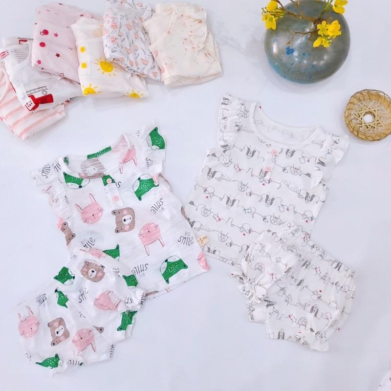 Bộ mặc nhà bé gái chất liệu cotton, tay cánh tiên, quần bom chun xinh xắn