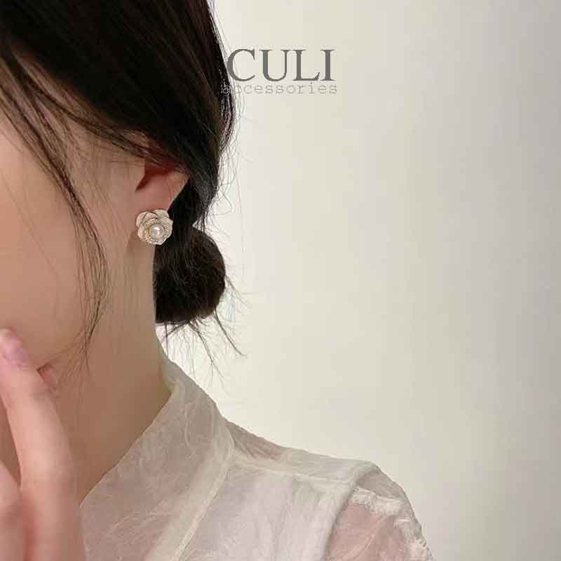 Khuyên tai bạc nữ S925, hình hoa hồng kết hạt trai sang trọng HT649 - Culi accessories