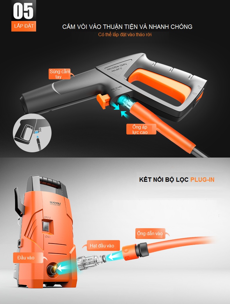 ROGTZ Máy Bơm Phun Rửa Xe Áp Lực Cao Xe Ô Tô Xe Máy YILI YLQ3721C-90A - Hàng Nhập Khẩu