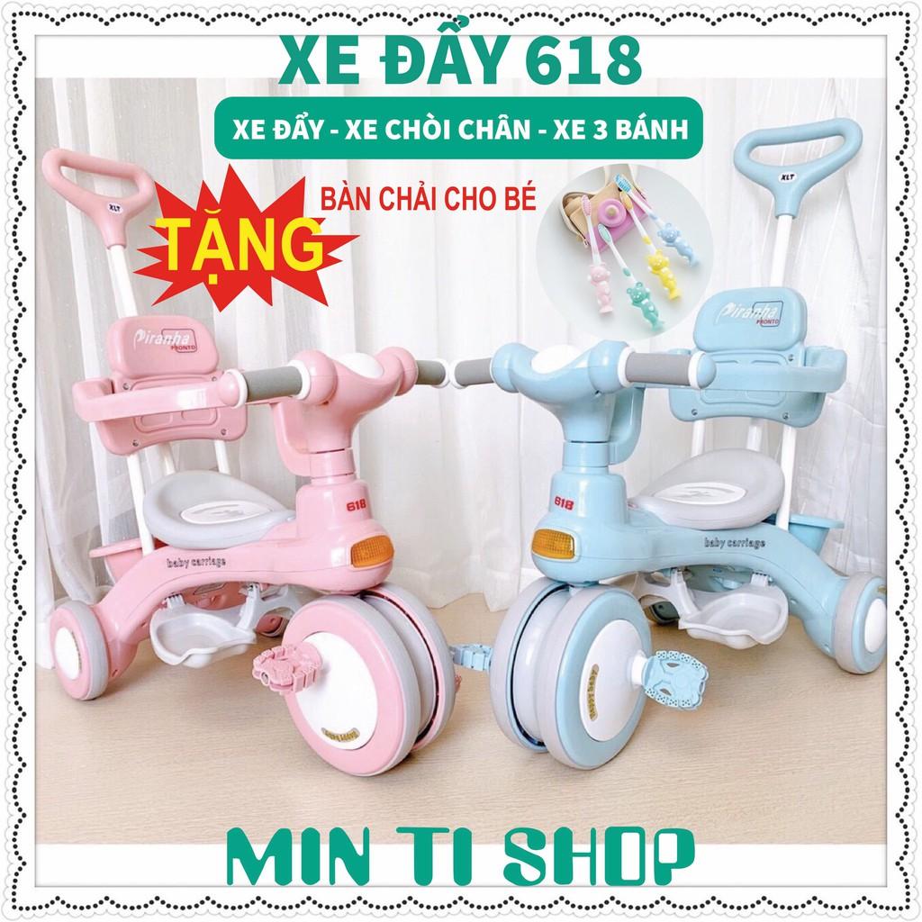 XE ĐẨY CHO BÉ KIÊM XE CHÒI CHÂN, XE ĐẠP 3 BÁNH 618 AN TOÀN CÓ KHUNG BẢO VỆ CHO BÉ