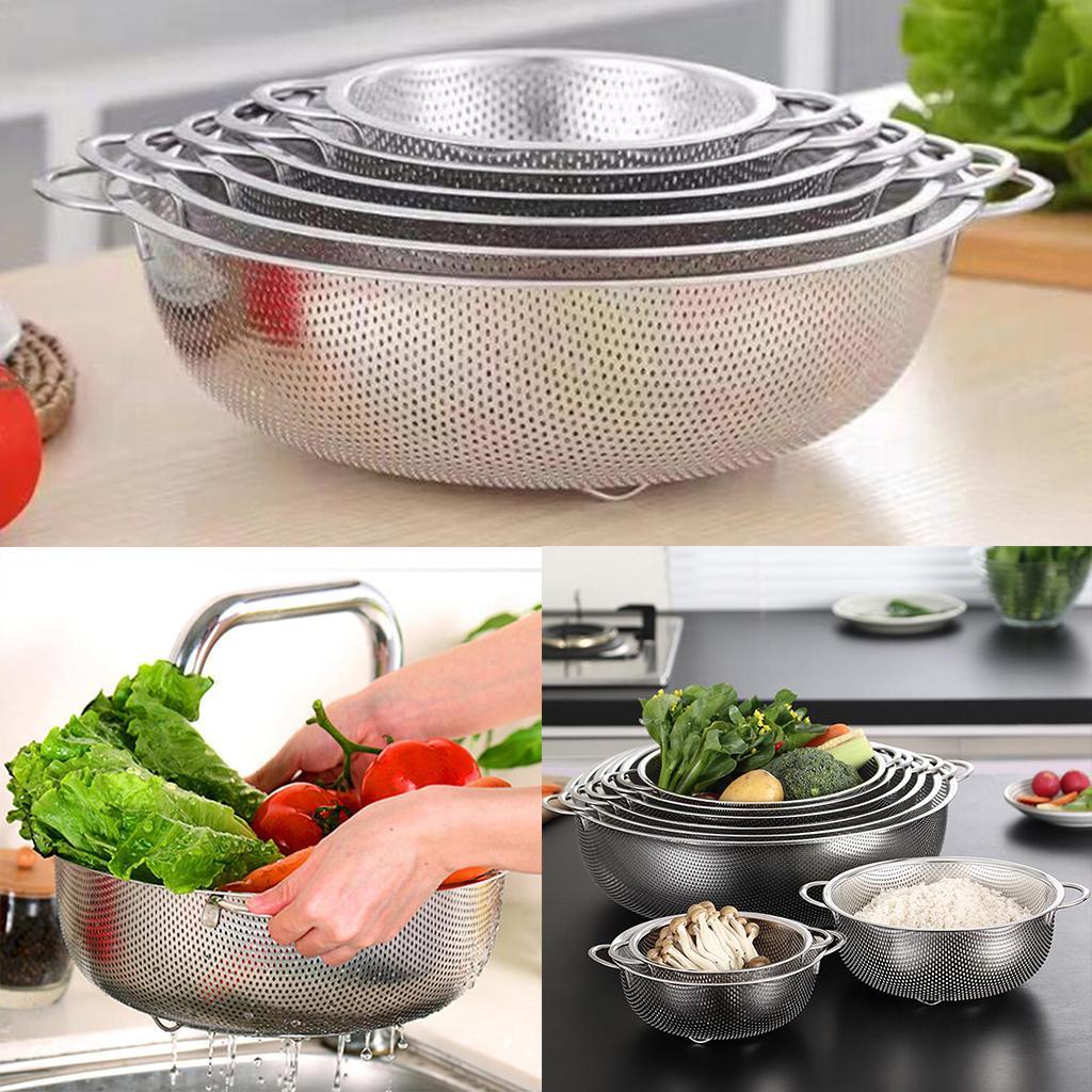 2 Pieces Stainless Steel Colander Food Sifter Pasta Draining Basket Storage