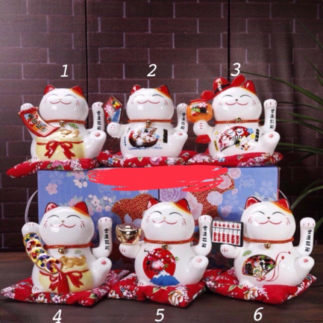 Mèo Thần Tài  Maneki Neko  vẫy tay chiêu tài lộc 16cm bằng gốm sứ - mẫu giao ngẫu nhiên