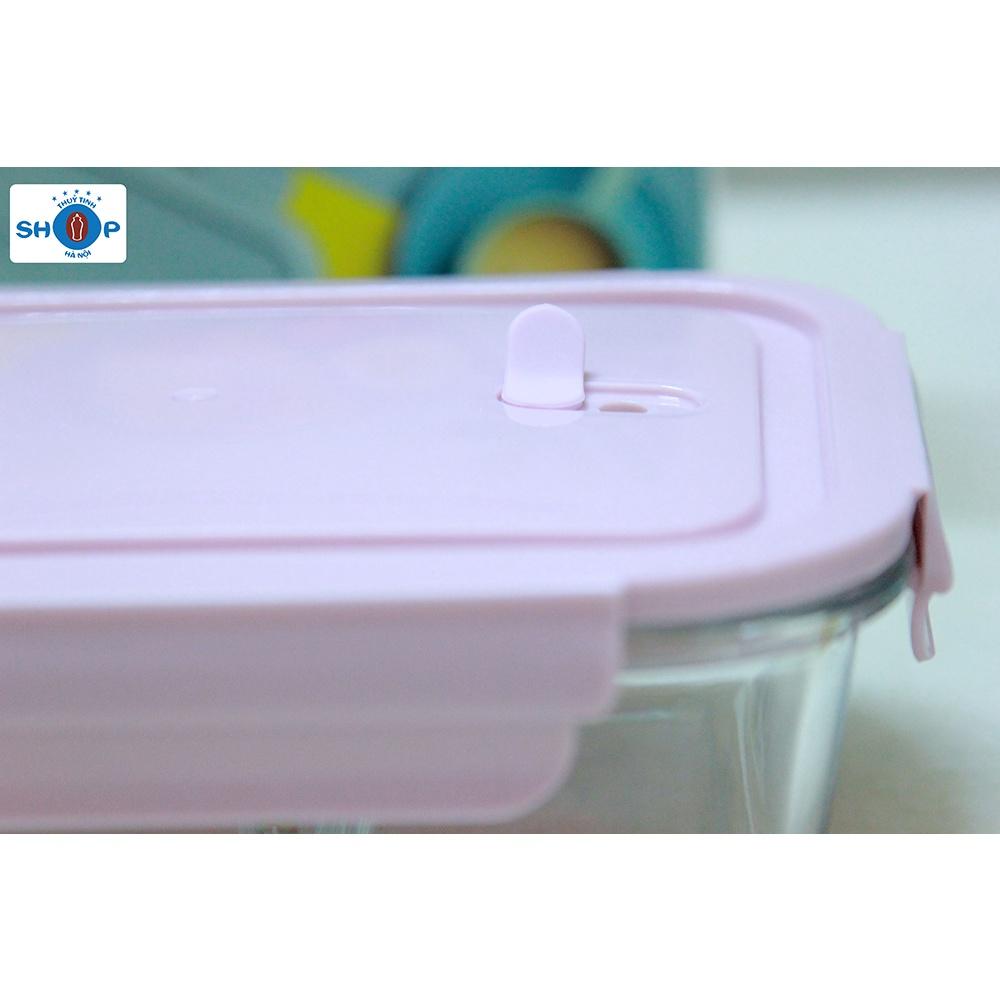 Hộp đựng thực phẩm, hộp cơm thủy tinh 2 ngăn 1000ml để tủ lạnh, lò vi sóng