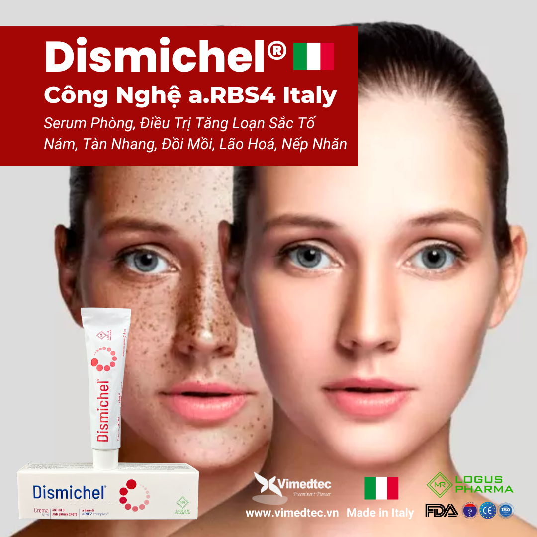 Dismichel Kem Serum Chống Lão Hoá Dưỡng Trắng Đều Màu Da Loạn Tăng Sắc Tố Hemosiderin Và Melanin Nám, Rạm, Tàn Nhang, Đồi Mồi, Quầng Thâm Toàn Thân, Sẹo, Tăng Sinh Tế Bào, Thẩm Thấu Dưỡng Ẩm Sâu. Viêm Da. Phục Hồi Tổn Thương Thẩm Mỹ. Nhập Khẩu Italy