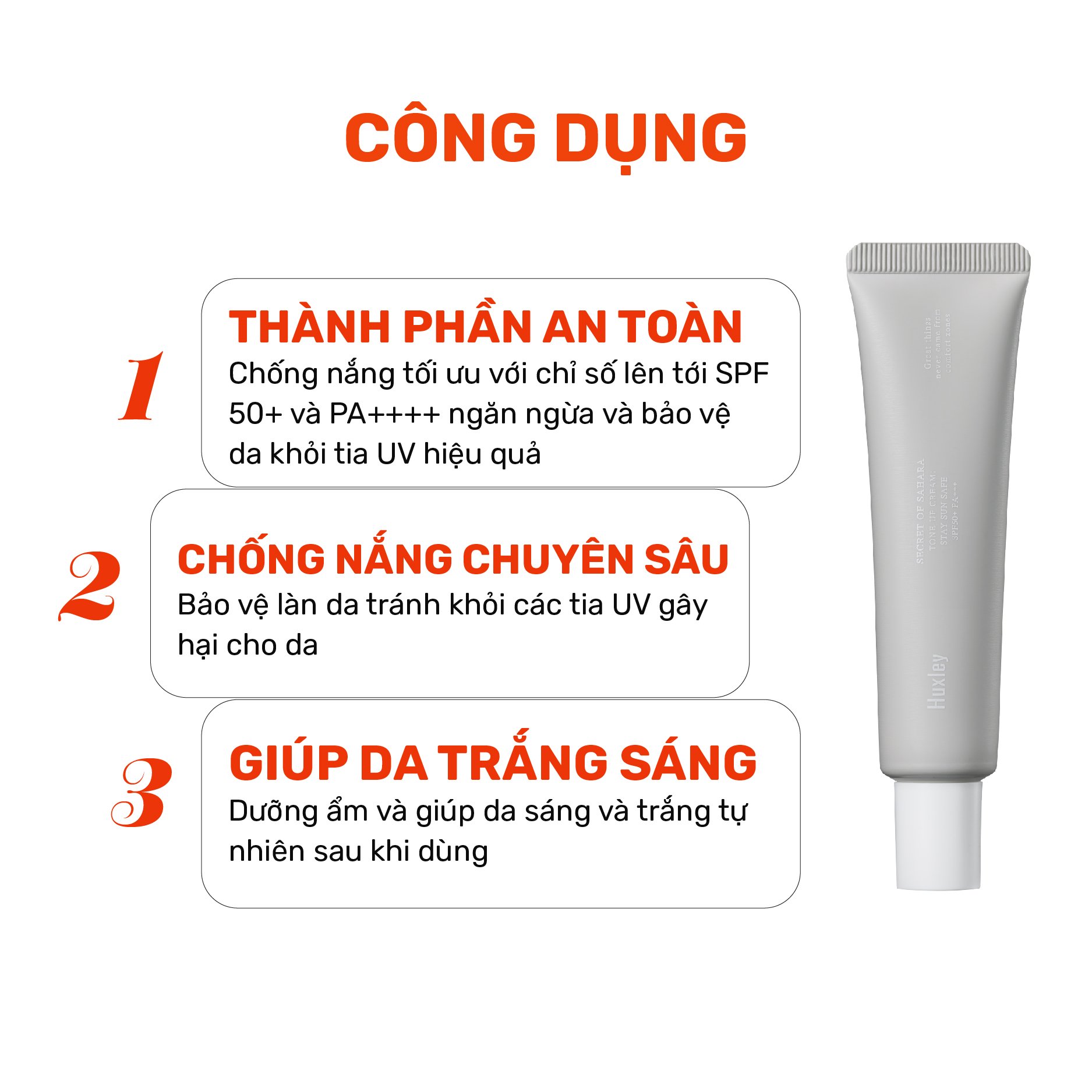 Kem chống nắng dưỡng da trắng sáng tức thì Huxley Tone Up Cream Stay Sun Safe SPF50+ PA+++ 35ml