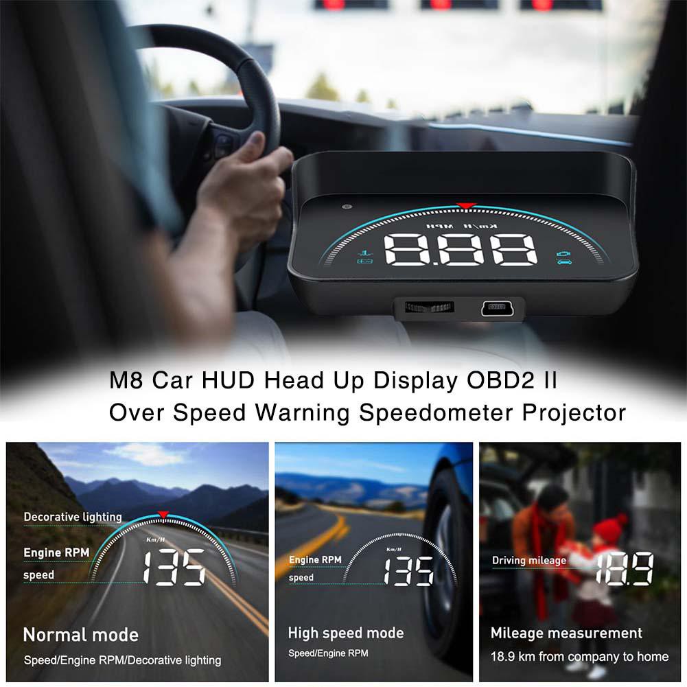 Màn hình hắt kính HUD M8 hiển thị và cảnh báo tốc độ nhiệt độ nước ô tô xe hơi cắm cổng OBD