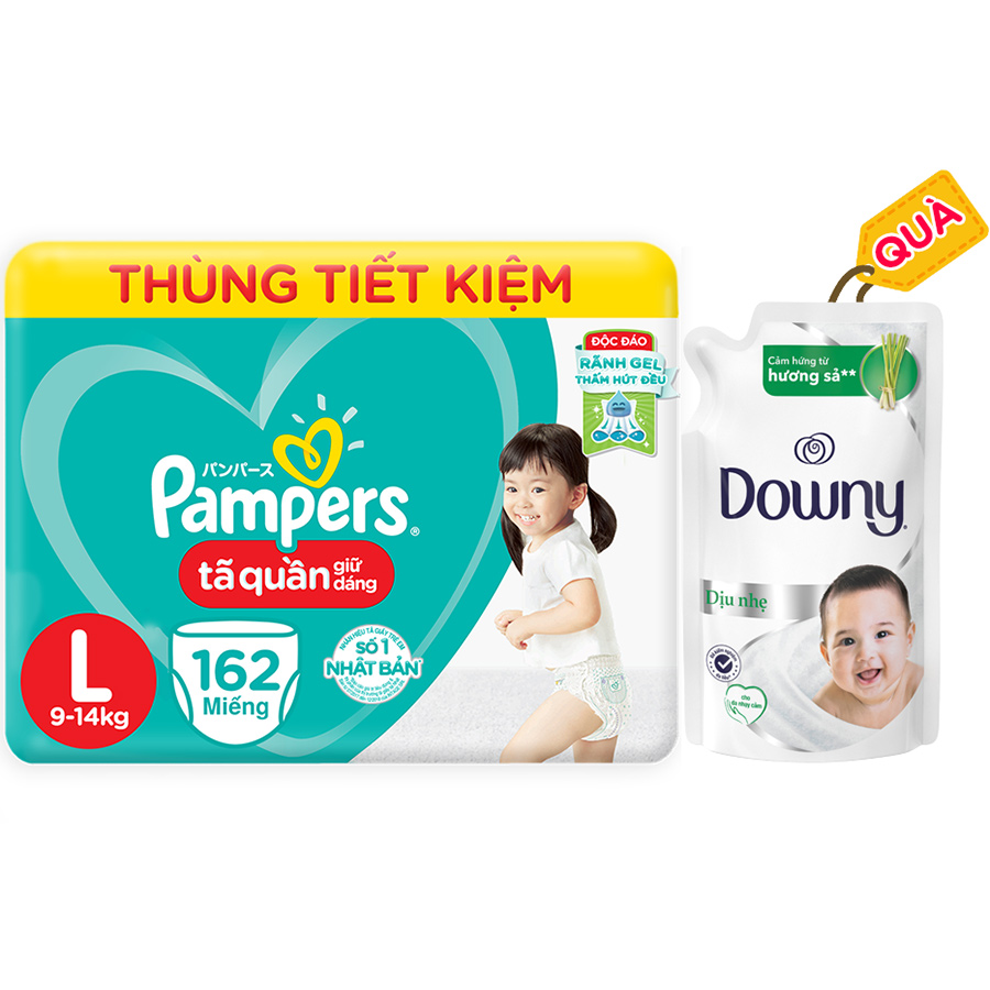 Tã quần Giữ dáng Pampers Megabox thùng tiết kiệm M180/ L162/XL44 - Tặng 1 túi Downy Dịu nhẹ 800ml