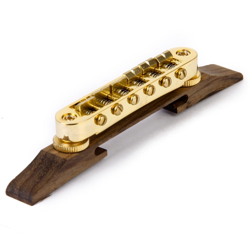 Jazz Guitar Rosewood Bridge Saddles Gold +Silver Jazz Guitar Roller Bridge