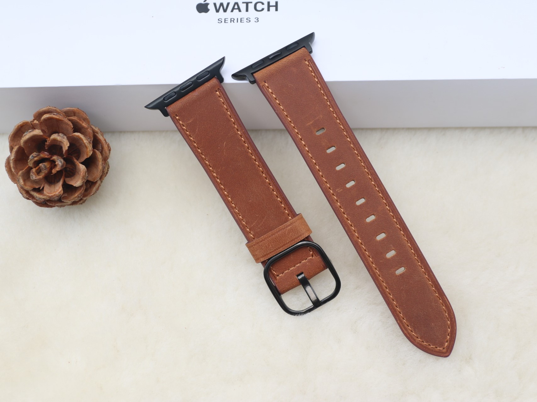 Dây Da Bò Cao Cấp chất da Mềm màu săc Nâu Ngựa, Nâu dành cho Apple Watch Size 38mm / 40mm / 42mm / 44mm