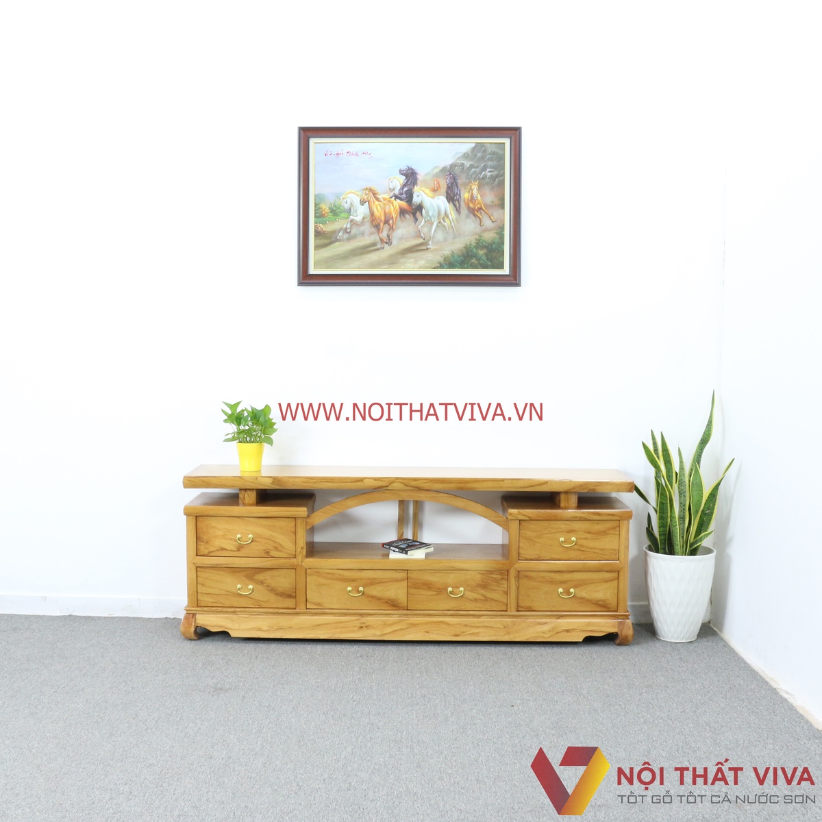 Tủ Kệ Tivi Gỗ Gõ Đỏ Vòm 6 Hộc Kéo Hiện Đại Đẹp Giá Rẻ