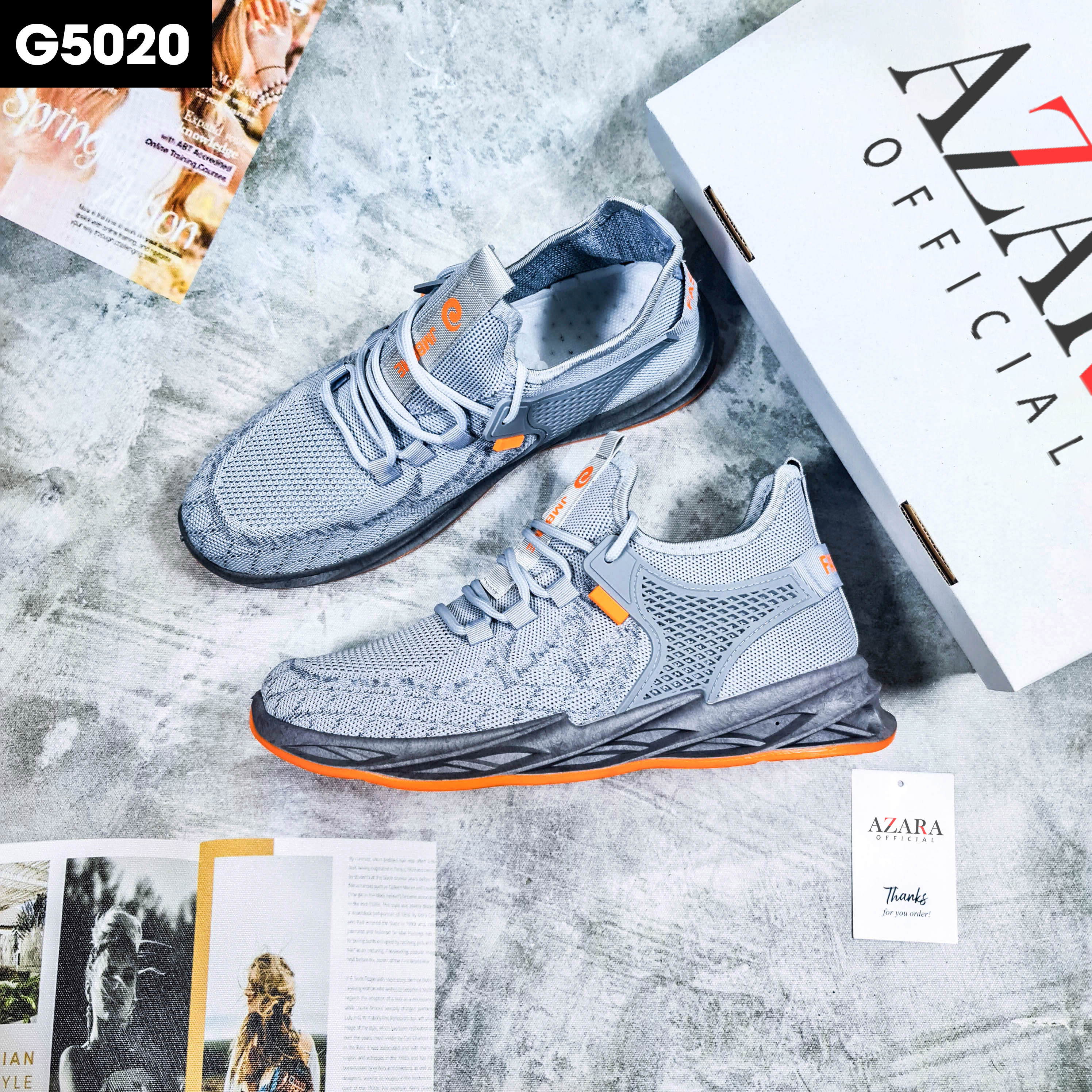 Giày Thể Thao Nam AZARA- Sneaker Màu Đen - Xám, Phù Hợp Đi Chơi, Thiết Kế Thể Thao - G5025