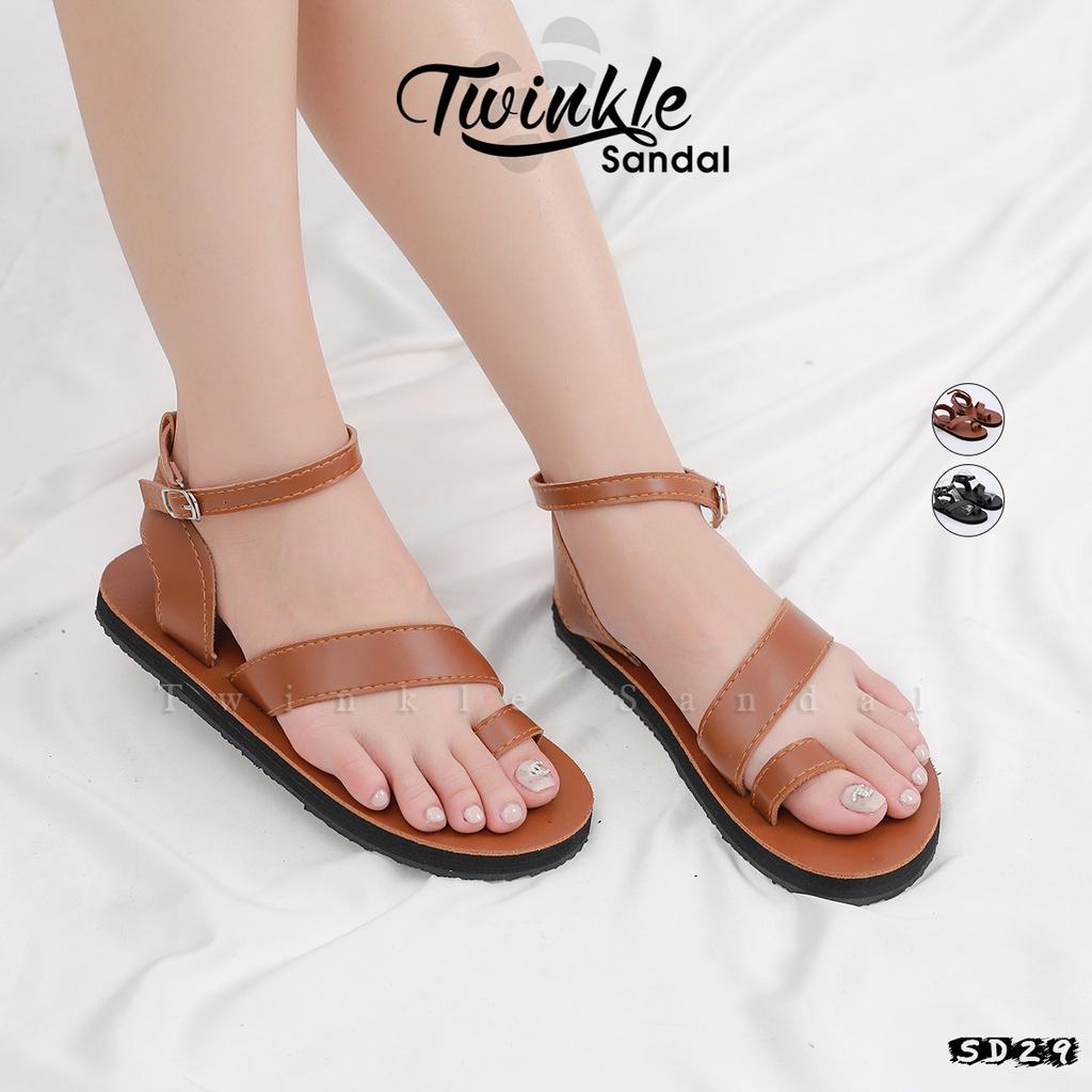 Dép sandal Nữ quai da mềm Đế bệt Cao Su ôm chân mã SD29 SD47 (2 màu Đen, Nâu)