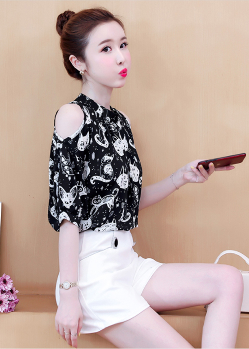 Áo Sơ Mi Nữ Voan Lụa Cao Cấp Họa Tiết Khoét Vai Có Size