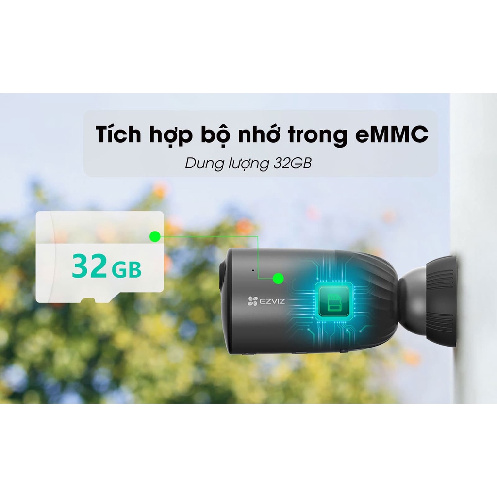 Camera wifi Ezviz không dây ngoài trời Dùng Pin Sạc BC1C + tấm pin mặt trời - Hàng chính hãng