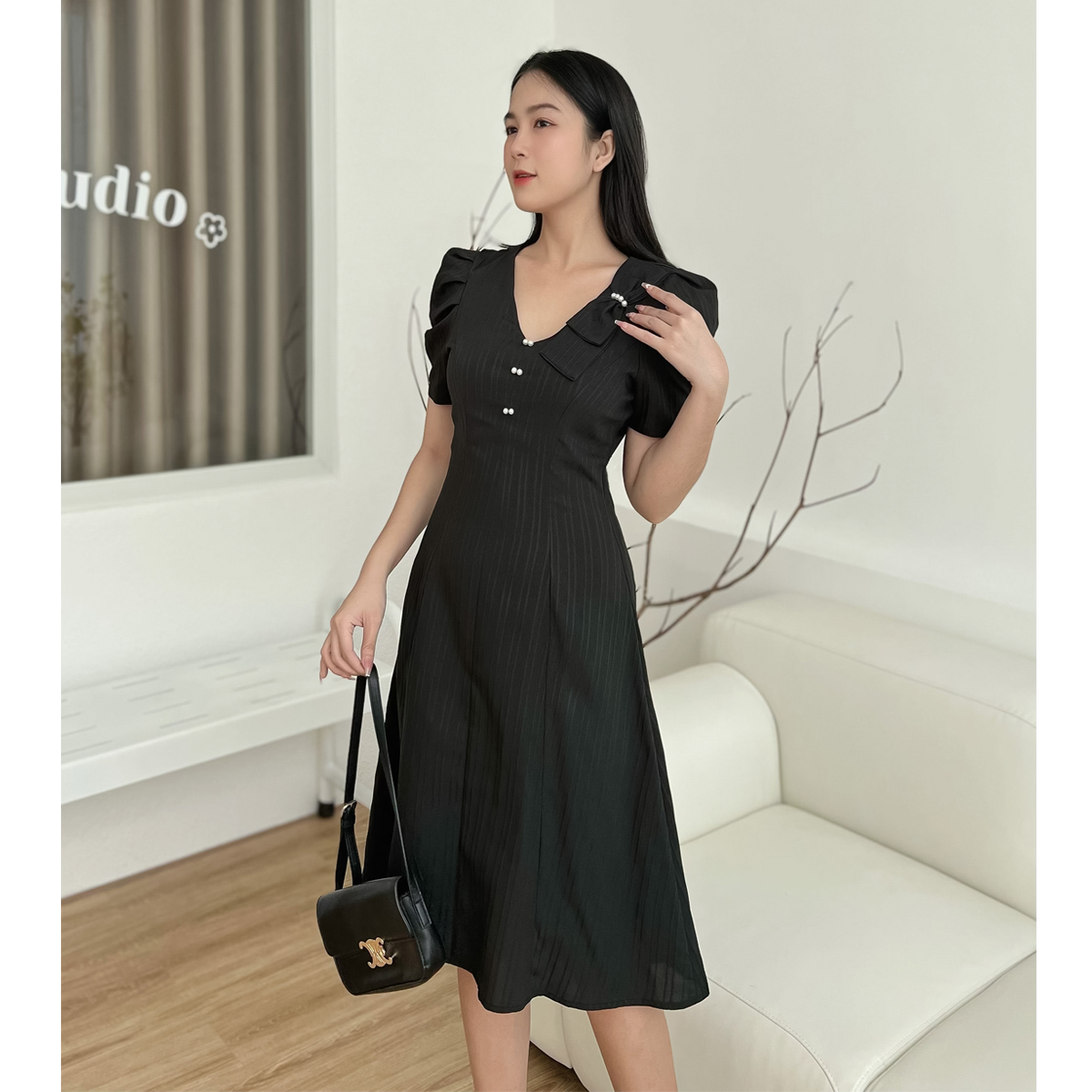 Đầm xòe 8 mảnh phối nơ xinh xỉu D094- Lady fashion - Khánh Linh Style
