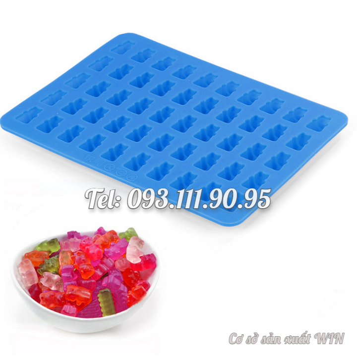 Khuôn silicon làm rau câu, kẹo dẻo chip chip, socola 50 gấu con – Mã số 1222