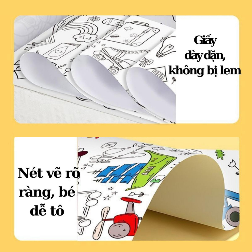 Sách - Tranh Tô Màu Sticker Cắt Dán Dài 3 Mét Cho Bé 2 - 8 Tuổi - Mỗi Cuộn 1 Chủ Đề (Lựa Chọn Thêm Sáp Hữu Cơ)