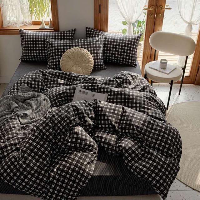 Set Cotton Living Kẻ Hàng Nhập Khẩu Cao Cấp 4 Món