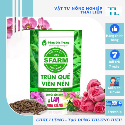 Phân trùn quế Sfarm dạng viên nén cao cấp bao 1kg  dùng cho phong lan, hoa cảnh các loại cây