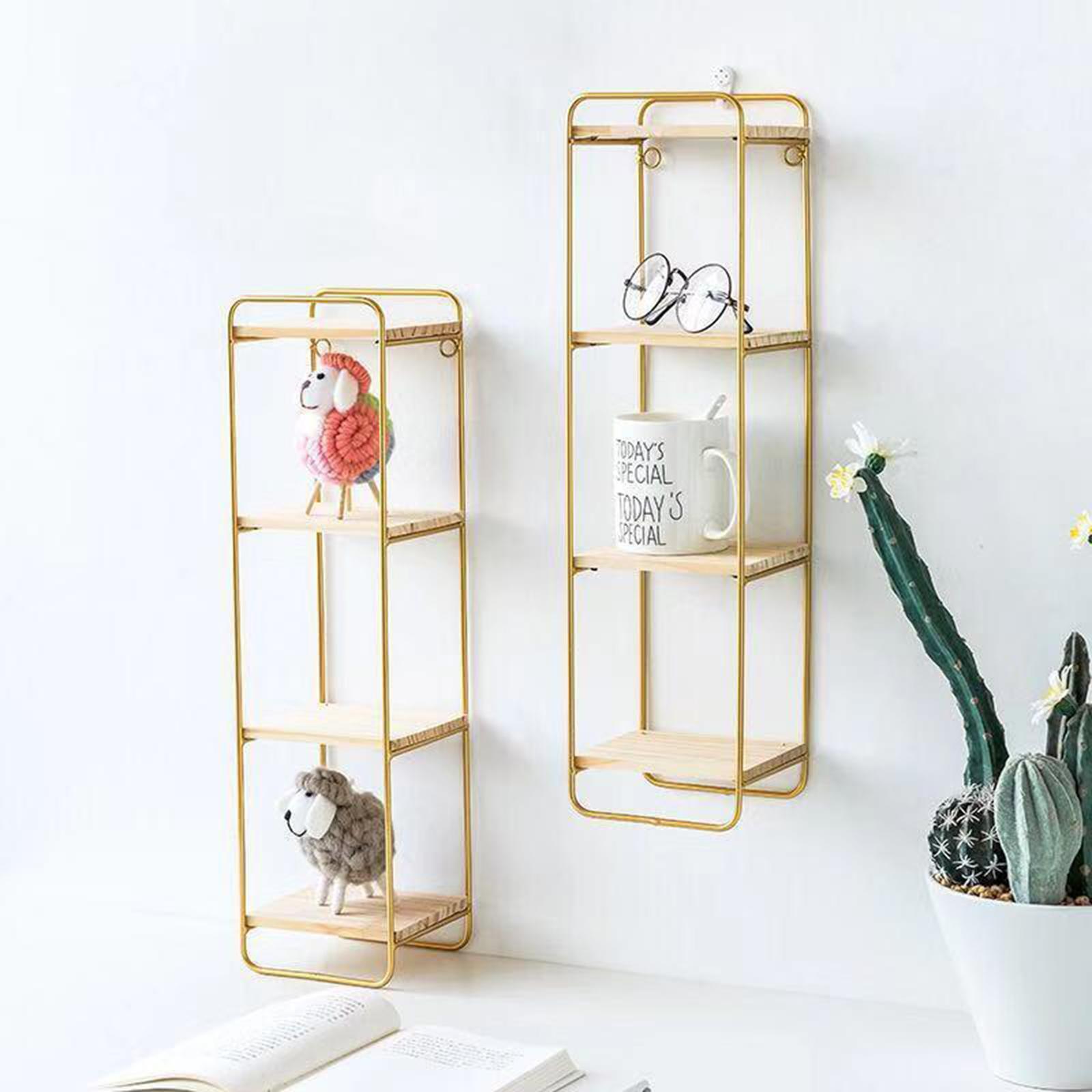 Nordic Wall Mounted Wrought Iron Wall Display Shelf Organizer Rack Decor golden