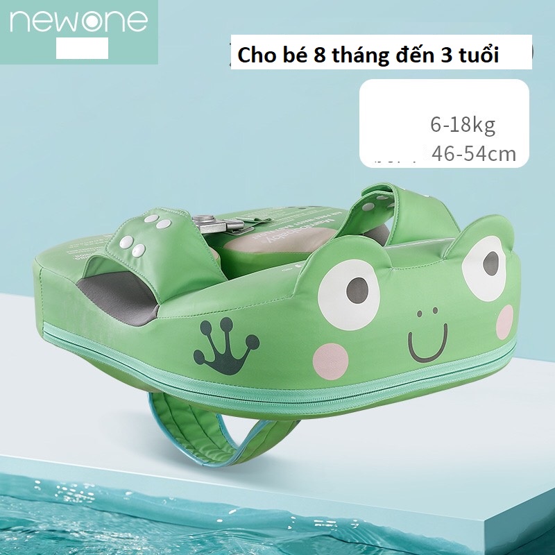 Phao bơi cao cấp cho bé 3 tháng đến 3 tuổi hoạ tiết Ếch xanh có đai đũng (6-18kg)