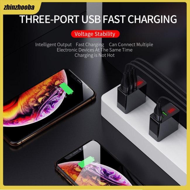 Fs Củ Sạc Nhanh 3 Cổng USB 3A Màn Hình LED Cho iPhone Samsung Xiaomi LG