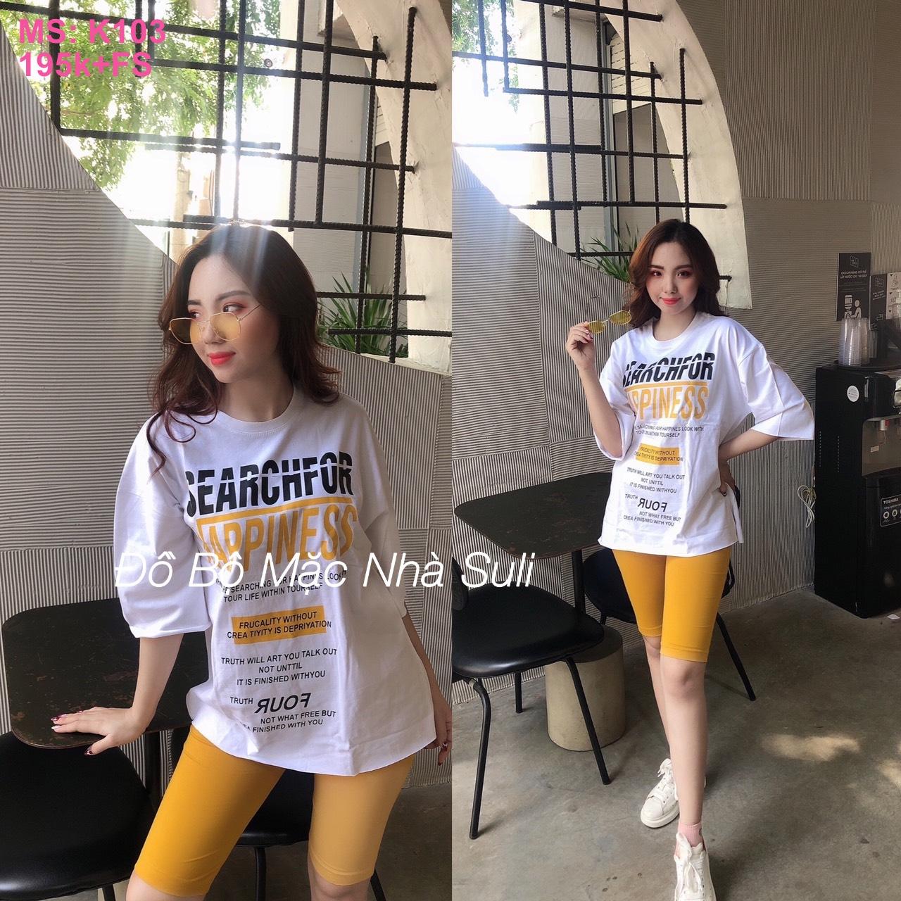 Đồ Mặc Nhà Lỡ Cotton Cao Cấp in chữ Happiness - Bền, Đẹp, Dễ Thương