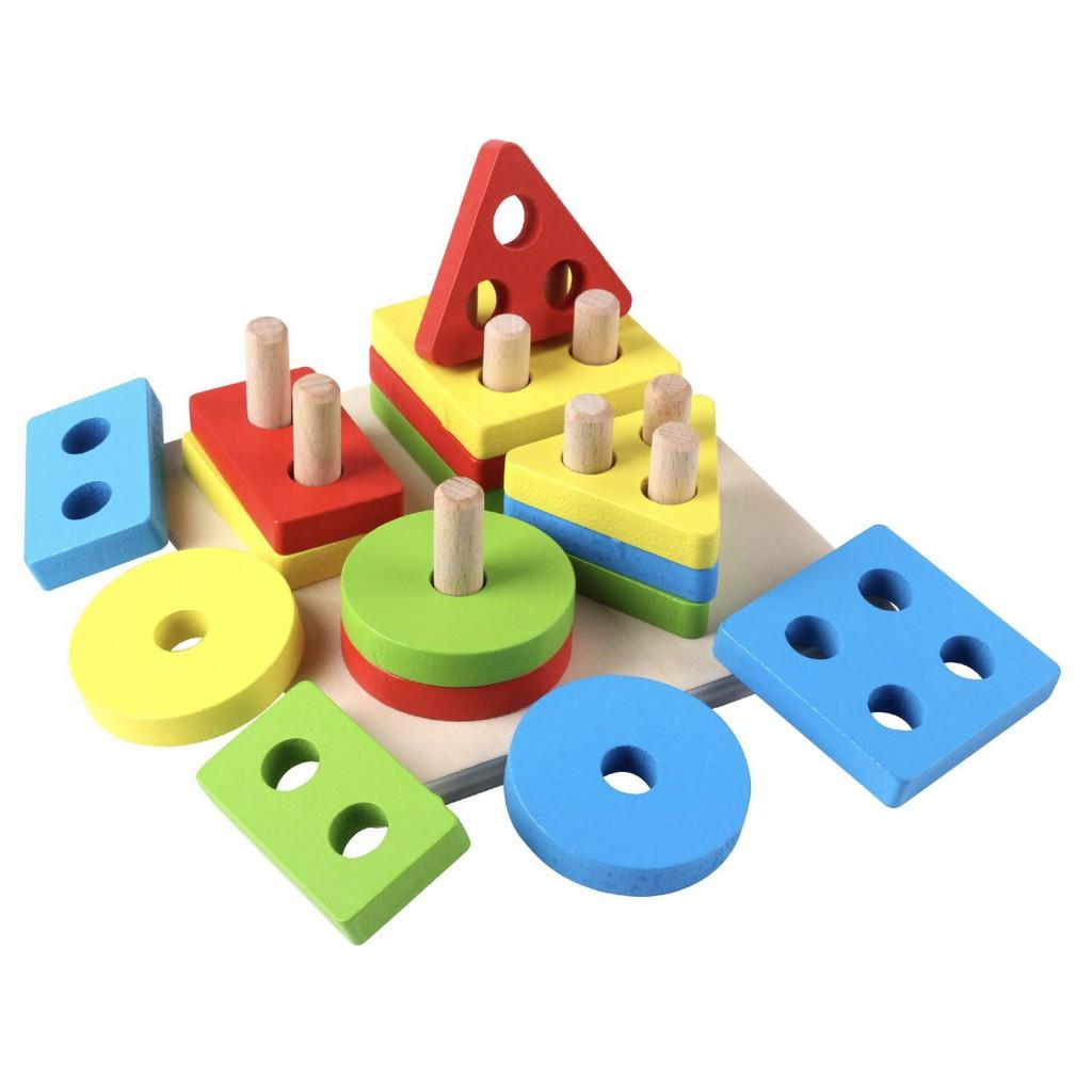 Đồ chơi gỗ bộ thả hình khối 4 trụ bằng gỗ thông minh cho bé 3-10 tuổi