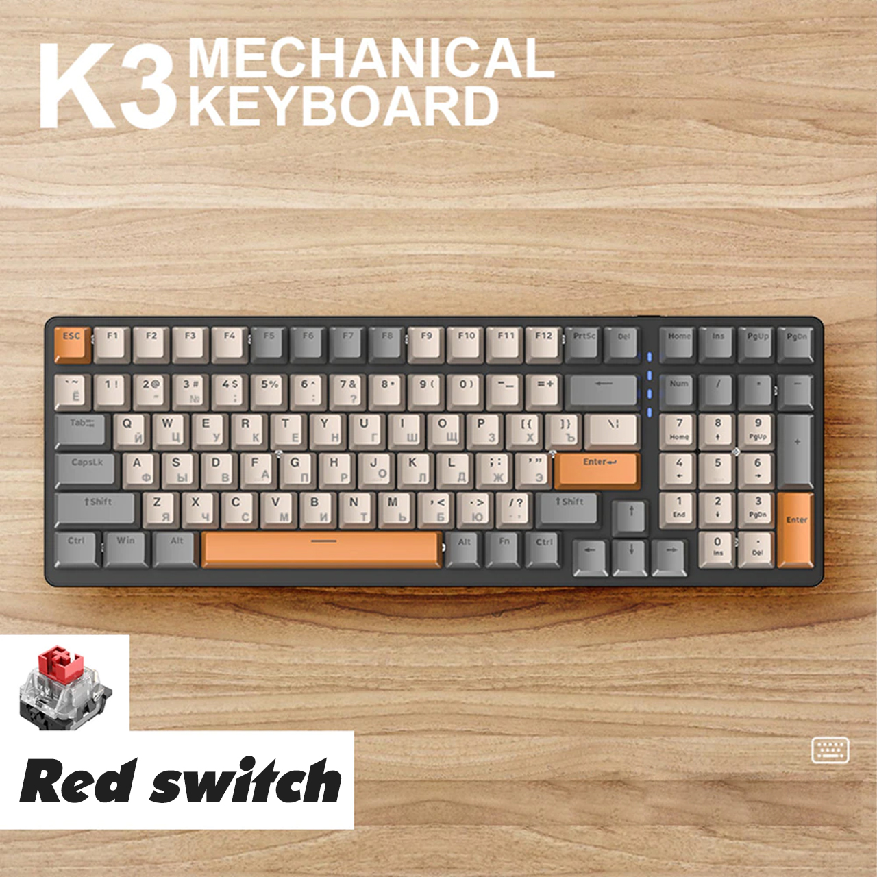 Bàn phím cơ cao cấp gaming K3 fullsize nhiều chế độ led cực đẹp, trục cơ học red switch gõ siêu êm dùng cho máy tính, laptop - hàng chính hãng