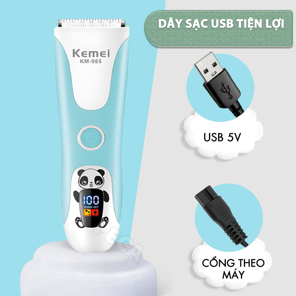 Tông đơ cắt tóc trẻ em Kemei KM-965 có thể cắt tóc, chấn viền cạo tóc dùng được cho trẻ sơ sinh - Hàng chính hãng
